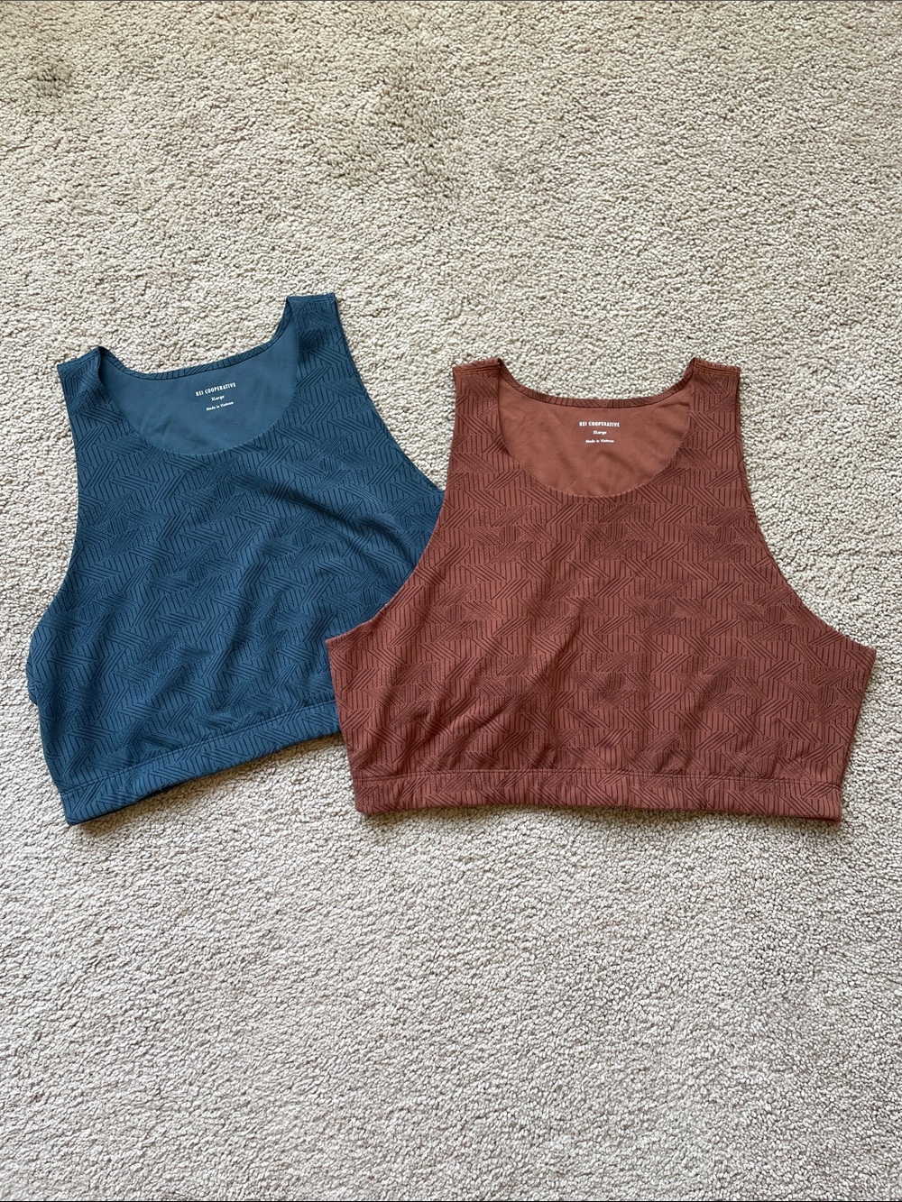 REI Co-Op Seamless High-Neck Sports Bra Duo XL Blue & Rust Outdoor Crop Tops